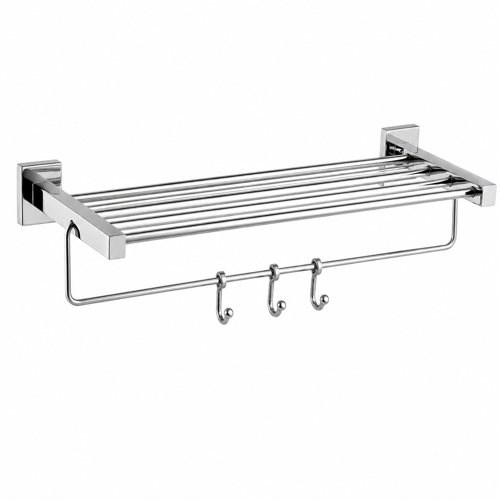 Square Brass Towel Rack With Hooks
